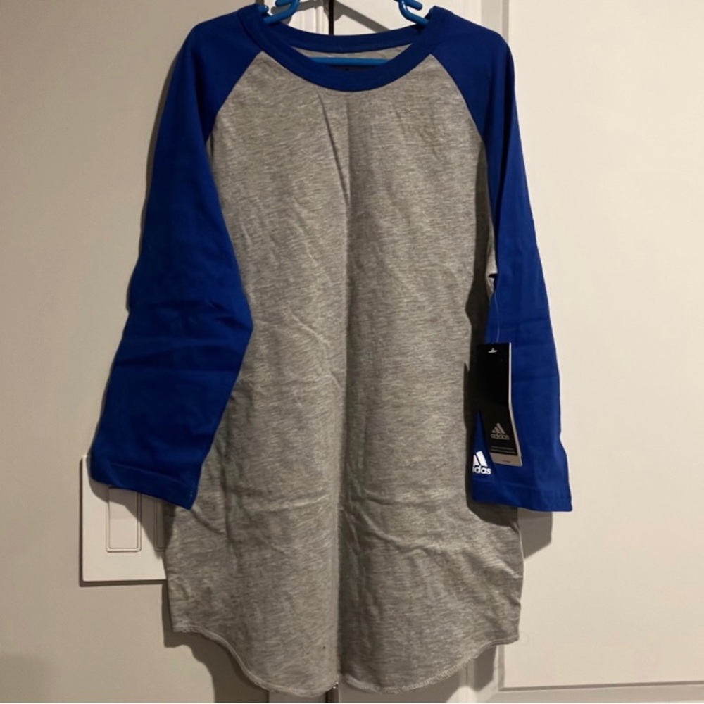 Adidas Boys Blue/Grey Baseball Style Quarter Sleeve Shirt